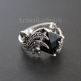 Modern style ring Marcasite Jewelry SILVER 925 with black stone