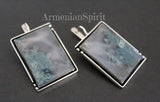 Silver earrings 925 women green moss agate gemstone Rectangle