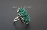Malachite SET Silver 925 Jewelry earrings and ring adjustable druze