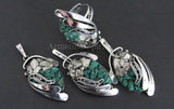 Set Earrings ring pendant Silver 925 Natural Pyrite golden druzy green malachite