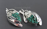 Set Earrings ring pendant Silver 925 Natural Pyrite golden druzy green malachite