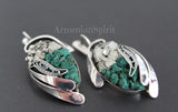 Earrings Sterling Silver 925 Natural Pyrite golden druzy green malachite jewelry