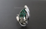 Set Earrings ring pendant Silver 925 Natural Pyrite golden druzy green malachite