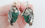 Earrings Sterling Silver 925 Natural Pyrite golden druzy green malachite jewelry