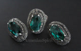Emerald green short earrings marcasite SILVER 925 small jewelry