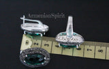 Emerald green short earrings marcasite SILVER 925 small jewelry