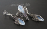 SET sterling silver 925 marcasite Earrings and ring Natural black onyx