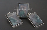 Silver earrings 925 women green moss agate gemstone Rectangle