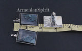 Moss agate green RING sterling silver 925 Rectangle jewelry
