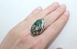 Set Earrings ring pendant Silver 925 Natural Pyrite golden druzy green malachite