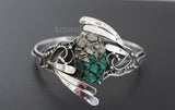 Silver 925 bracelet large With gemstone malachite green and pyrite gold Druse