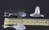 Earrings Sterling silver 925 marcasite Natural black onyx and artificial white stone