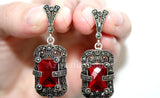 Earrings Sterling Silver 925 with red topaz stone