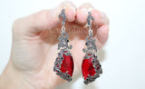 Red ring earrings triangle Marcasite Silver 925