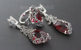 Red ring earrings triangle Marcasite Silver 925
