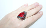 Red topaz earrings long Marcasite Silver 925
