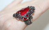 Red ring earrings triangle Marcasite Silver 925