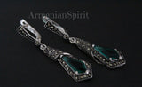 Emerald green stone Silver 925 marcasite Luxury Marcazite
