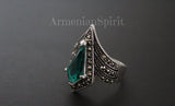 Emerald green stone Earrings and ring Silver 925 marcasite