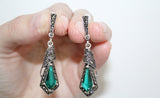 Emerald green stone Earrings and ring Silver 925 marcasite