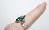 Emerald green stone Earrings and ring Silver 925 marcasite