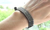 Men bracelet Armenian prayer black genuine leather, Sterling silver 925