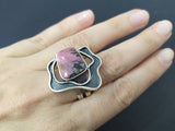 Set Silver 925 Adjustable ring and Dangle earrings gemstone pink rhodonite