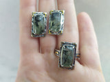 Prehnite earrings and ring Modern style Sterling silver 925 Gold plated