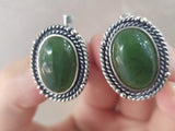 Jewelry set Earrings and ring Sterling silver 925 and natural jade