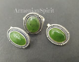 Jewelry set Earrings and ring Sterling silver 925 and natural jade
