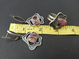 Set Silver 925 Adjustable ring and Dangle earrings gemstone pink rhodonite
