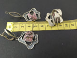 Set Silver 925 Adjustable ring and Dangle earrings gemstone pink rhodonite