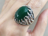 Short earrings and ring SET Sterling 925 green jade cabochon oval