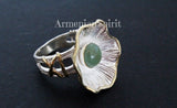 Flower Jade ring green Sterling SILVER 925 gold plated