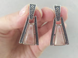Jewelry set Earrings and ring Sterling silver 925 natural nude pink quartz