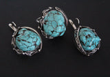 Natural turquoise SET Silver 925 Adjustable ring and earrings