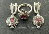 Pomegranate ring Sterling silver 925 with red zircon stones