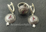 Pomegranate earrings Sterling silver 925 red zircon