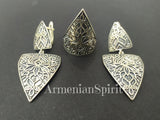Jewelry earrings long Sterling silver 925 with Armenian ornament