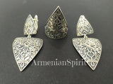Jewelry set earrings and ring Sterling silver 925 with Armenian ornament