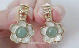 Flower Jade ring green Sterling SILVER 925 gold plated
