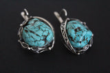 Natural turquoise SET Silver 925 Adjustable ring and earrings