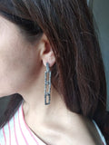 Silver very long earrings 925 Rectangular Ethnic pattern