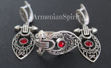 Earrings Sterling silver 925 filigree with red quartz Handmade Armenian