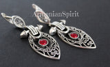 Earrings Sterling silver 925 filigree with red quartz Handmade Armenian