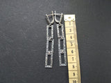 Silver very long earrings 925 Rectangular Ethnic pattern