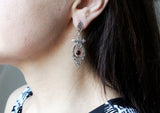 Earrings Sterling silver 925 filigree with red quartz Handmade Armenian