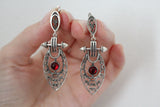 Earrings Sterling silver 925 filigree with red quartz Handmade Armenian