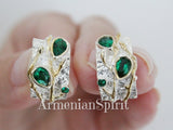 Earrings small Silver 925 gold plated Emerald green zircons