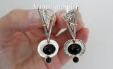 Jewelry set Earrings and ring Gilded Sterling silver 925 and natural onyx